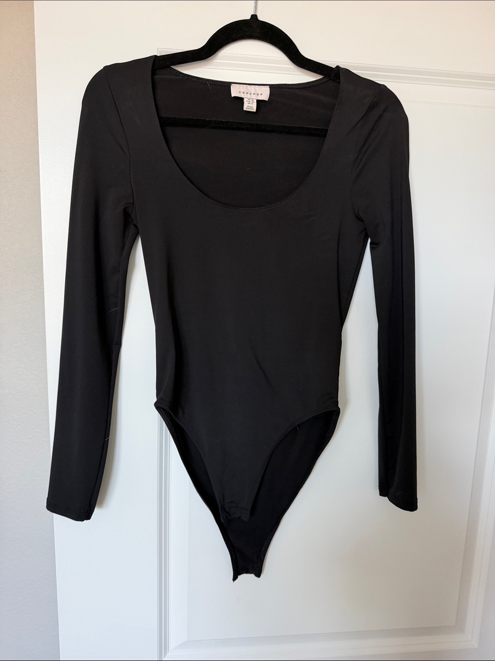 Black Long-Sleeve Scoop Neck Bodysuit by top shop